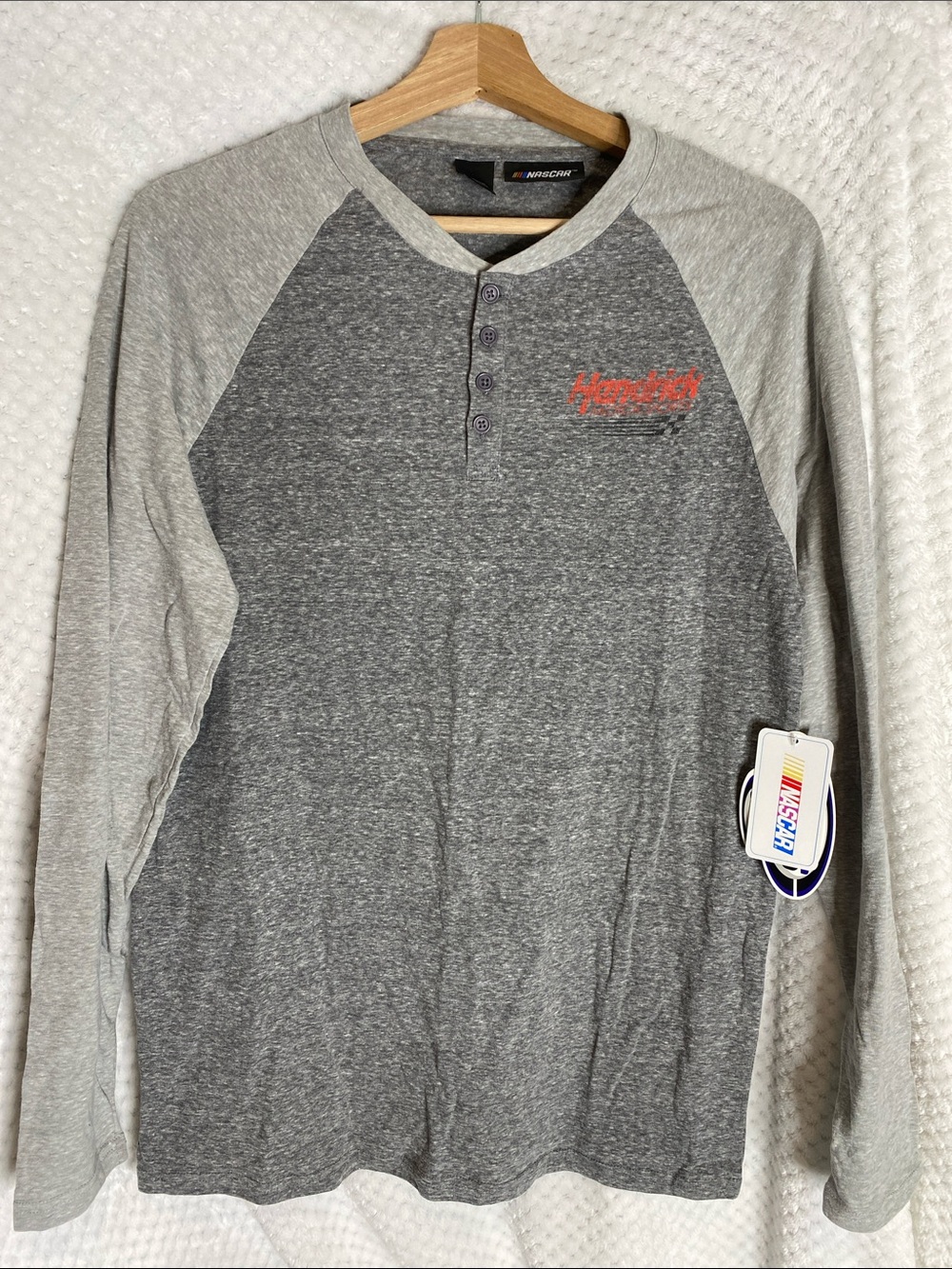 Hendrick Motorsports Men’s Gray Raglan Henley Long Sleeve Shirt